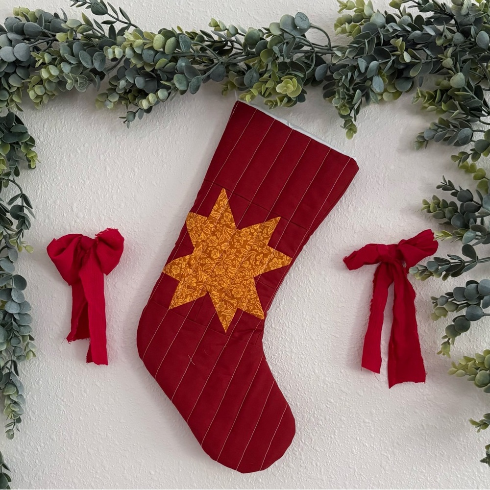 Festive Red Holiday Stocking with Gold Star